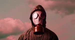 man in gas mask